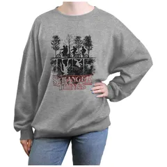 アニメキャラクター レディース トップス Tシャツ ダウン フリース グラフィック Licensed Character Juniors Stranger Things Upside Down Graphic Fleece Heather Gray グレー