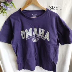 【L】海外古着　Champion　紫　パープル　カジュアル　Tシャツ