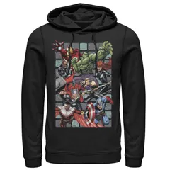 アニメキャラクター メンズ トップス Tシャツ パーカー Licensed Character Mens Marvel Group Action Poster Hoodie Black ブラック