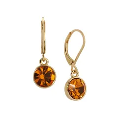1928 レディース アクセサリー ピアス・イヤリング 1928 Gold Tone Round Faceted Crystaleverback Drop Earrings Brown ブラウン
