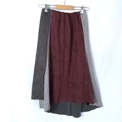 M1-02625【Women】clear(クリア) ロング丈 スカート (XS相当) / グレー×ダークグレー×バーガンディ 内側、書き込み有 ウエスト内側ほつれ有 K-春秋