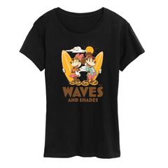 디즈니 레이디스 탑스 T셔츠 그래픽 Disneys Mickey Minnie Mouse Womens Waves and Shades Graphic Tee Black 블랙