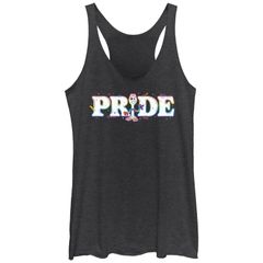 디즈니 픽사 레이디스 탑스 T셔츠 Disney Pixars Toy Story 4 Forky Rainbow Celebration Juniors TriBlend Racerback Tank Top Black Heather 부