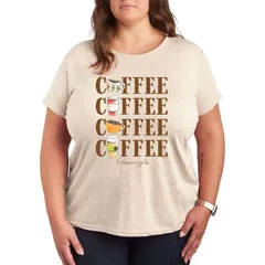 アニメキャラクター レディース トップス Tシャツ プラスサイズ グラフィック Licensed Character Plus Gilmore Girls Coffee Repeated Graphic Tee Beige ベージュ