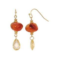 1928 レディース アクセサリー ピアス・イヤリング 1928 Gold Tone Topaz Color Bead Teardrop Earrings Beige ベージュ