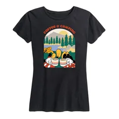 ディズニー レディース トップス Tシャツ グラフィック Disneys Mickey Minnie Mouse Womens Coffee And Campingraphic Tee Black ブラック