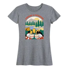 ディズニー レディース トップス Tシャツ グラフィック Disneys Mickey Minnie Mouse Womens Coffee And Campingraphic Tee Heather Gray グレー