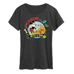 ディズニー レディース トップス Tシャツ グラフィック Disneys Mickey Mouse Pluto Womens Life Is Better With A Dographic Tee Heather Charcoal チャコール