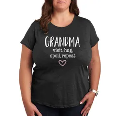 アニメキャラクター レディース トップス Tシャツ プラスサイズ グラフィック Licensed Character Plus Grandma Visit Hugraphic Tee Heather Charcoal チャコール