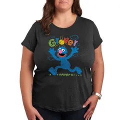 アニメキャラクター レディース トップス Tシャツ プラスサイズ グラフィック Licensed Character Plusesame Street Grover Graphic Tee Heather Charcoal チャコール
