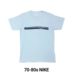古着 70s-80s ナイキ  スウォッシュ ロゴ Tシャツ ブルー L 当時物 ヴィンテージ オレンジタグ