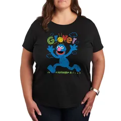 アニメキャラクター レディース トップス Tシャツ プラスサイズ グラフィック Licensed Character Plusesame Street Grover Graphic Tee Black ブラック