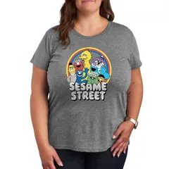 アニメキャラクター レディース トップス Tシャツ プラスサイズ グラフィック Licensed Character Plusesame Street Group Rainbow Graphic Tee Heather Gray グレー