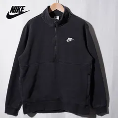 ナイキ NIKE ハーフジップ スウェット L ブラック ロゴ刺繍 ソロスウッシュ ストリート スポーツミックス 黒 裏起毛 古着 H321