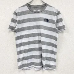古着 used　THE NORTH FACE　ザ・ノースフェイス　半袖ボーダーTシャツ　太ピッチ　灰色　グレー　Lサイズ