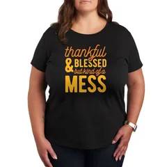 アニメキャラクター レディース トップス Tシャツ プラスサイズ グラフィック Licensed Character Plusize Thankful And Blessed Graphic Tee Black ブラック