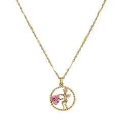 1928 レディース アクセサリー ネックレス・チョーカー・ペンダントトップ レース 1928 Gold Tone Suspended Cherub Angel and Heart Necklace Pink ピンク