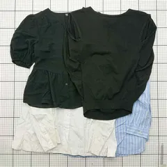 ◇ Θ ユニクロ UNIQLO Vネックボリュームスリーブブラウス 半袖 ブラック系 レディース M E  【1602240002234】