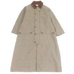 極美品□Barbour バブアー 2002219 グレンチェック 襟コーデュロイ ロゴボタン ステンカラーコート ロングコート ベージュ系 8 正規品 メンズ