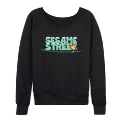 アニメキャラクター レディース トップス Tシャツ パイル Licensed Character Womensesame Street Big Bird Ice Skating French Terry Long Sleeve Tee Black ブラック