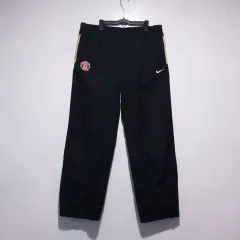 00s NIKE MANCHESTER UNITED FC(マンチェスター・ユナイテッドFC) スウッシュ オールドスクール ウーブン トラックパンツ ブラック レア (35インチ)