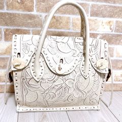 美品 希少 グレースコンチネンタル カービングバッグ 白 麻 