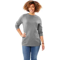 ウーマン ウィズイン レディース トップス Tシャツ クルーネック プラスサイズ 長袖 Woman Within Womens Plusize Perfect Longsleeve Crewneck Tee Medium Heather Grey グレー