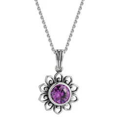 Sunkissed Sterling レディース アクセサリー ネックレス・チョーカー・ペンダントトップ フラワー柄 レース フラワー Sunkissed Sterling Silver Oxidized Amethyst Floral Pendant Nec