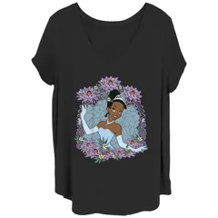 ディズニー レディース トップス Tシャツ Vネック プラスサイズ グラフィック Disneys The Princess And The Frog Tianas Portrait Juniors Plusize VNeck Graphic Tee Black