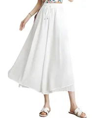 [Dep Club] レイヤードで魅せる スカーチョ レディース 夏 涼しい プリーツ がうちよパンツ ボトムス シフォン ロング丈 大きいサイズ ガウチョ リゾート 体型カバーきれいめ 春 春夏 (L, ホワイト) [ホワイト] [L]