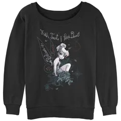 ディズニー レディース トップス Tシャツ パイル グラフィック Disneys Tinker Bell Believe In Fairies Juniors Graphic Slouchy Terry Black ブラック