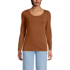 ランズエンド レディース トップス Tシャツ 長袖 Womens Lands End Lightweight Scoopneck LongSleeve Tee Rich Ginger Brown ブラウン