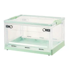 AZNABLE 隙間収納 折り畳みコンテナ 扉付き 折りたたみ収納ケース 衣類収納ケース 収納ボックス 防水 pvc 透明ケース おもちゃ 衣類 キャスター付き プラスチック (グリーン) [グリーン]