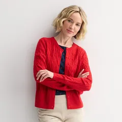 クロフト＆バロー レディース アウター ニット・セーター プチ カーディガン Petite Croft Barrow Extra Soft Classicable Knit Cardigan Chicago Red レッド