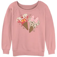 ディズニー レディース トップス Tシャツ パイル グラフィック Disney Juniors Mickey Mouse And Minnie Ice Cream Cones Graphic Slouchy Terry Desert Pink ピンク