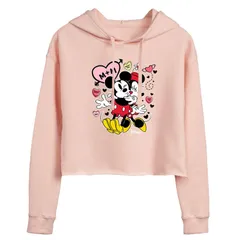ディズニー レディース トップス Tシャツ クロップド パーカー Disneys Mickey Minnie Mouse Juniors Heart Cropped Hoodie Pink ピンク