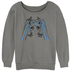 アンブランデッド レディース トップス Tシャツ パイル Unbranded Juniors Anime Girl With Butterflieslouchy Terry Pullover Gray Heather グレー
