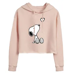 アニメキャラクター レディース トップス Tシャツ クロップド パーカー グラフィック Licensed Character Juniors Peanutsnoopy Heart Cropped Graphic Hoodie Pink ピンク