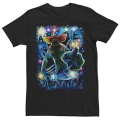 애니메이션 캐릭터 맨즈 탑스 T셔츠 Licensed Character Mens Netflix Stranger Things Demogorgon Starry Night Letter Poster Tee Black 블랙
