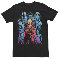 アニメキャラクター メンズ トップス Tシャツ Licensed Character Menstranger Things Group Shot Populous Gazing Tee Black ブラック