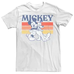 ディズニー メンズ トップス Tシャツ Disneys Mickey And Friends Mickey And Pluto Mens Retro Line Tee White ホワイト