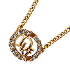 【6jcb0111】クリスチャンディオール ネックレス ディオールロゴ オーバル GPメッキ ラインストーン ゴールド【中古】レディース