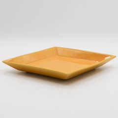 珉平焼 黄釉陰刻龍文 隅切角小皿 豆皿 手塩皿 淡路焼 江戸期〜明治期
