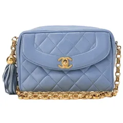 CHANEL シャネル マトラッセ ココマーク フリンジ付き ビジューチェーンショルダー ラムスキン ライトブルー（ゴールド金具）レディースバッグ ハイブランド【中古】【送料無料】