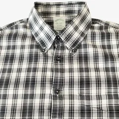 【L】Brooks Brothers（ブルックスブラザーズ）ポロカラーBD(ボタンダウン)シャツ チェック（ホワイト×ブラック）/ Milano Fit / Cotton 100% ポケットなし インドネシア製 メンズL相当