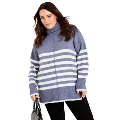アベニュー レディース アウター ニット・セーター Avenue Livvy Roll Neck Stripe Sweater Indigo インディゴ