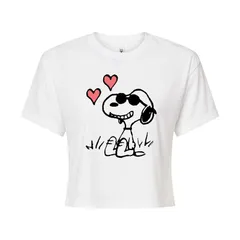 アニメキャラクター レディース トップス Tシャツ クロップド Licensed Character Juniors Peanutsnoopy Hearts Cropped Tee White ホワイト