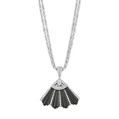 1928 レディース アクセサリー ネックレス・チョーカー・ペンダントトップ レース 1928 Silver Tone Black Stone Crystal Fan Drop Necklace Black ブラック