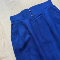 昭和レトロ 日本製 ロイヤルブルー ダイヤモンド柄 ウール スカート