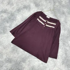 【美品】KNIT FASHION 七分袖カットソー フリル (L)フェミニン